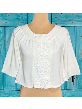 NWT Anthropologie Tabitha Beaded Cardigan Sz.M White Cropped Summer Cottage